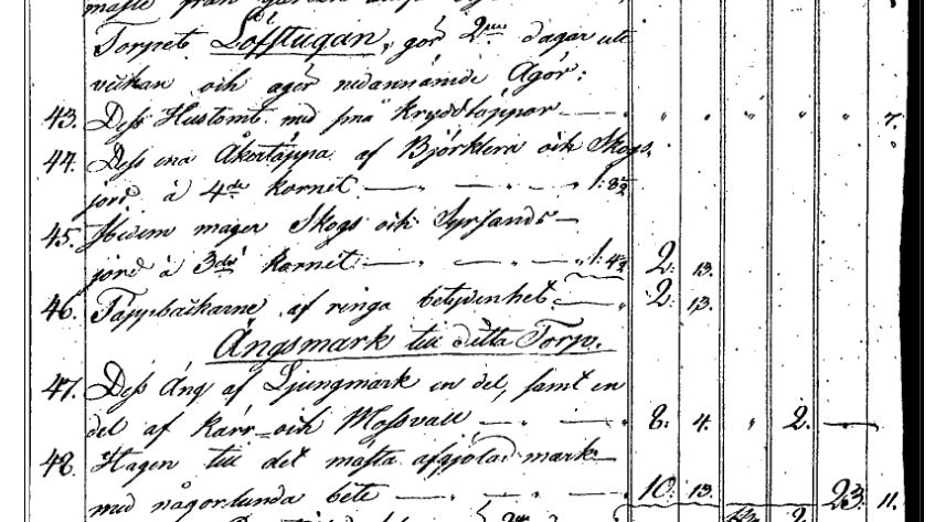 Ägomätning 1807 Lövstugan under Bjursnäs Björnlunda textbeskrivning